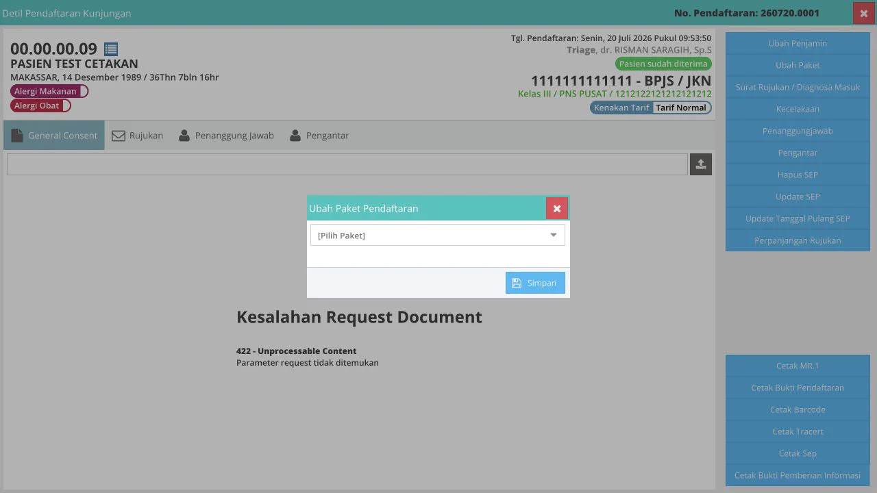Form perubahan paket pendaftaran